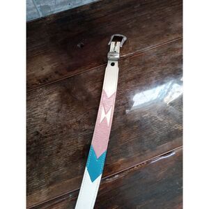 Vintage Brazos Joe Belt Co 32" Aztec Multi Color Teal Leather USA Cowboy